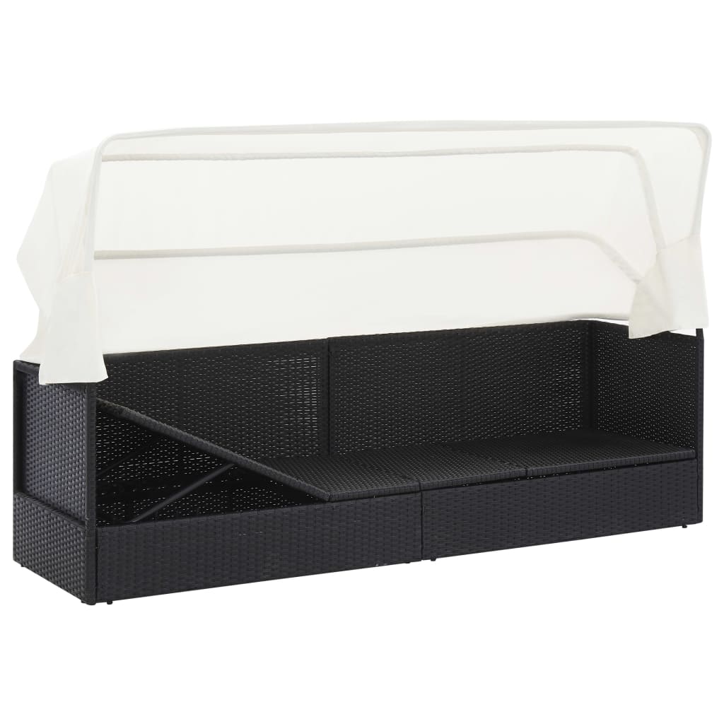 Garden sofa with black wicker awning