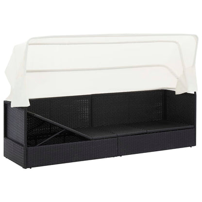 Garden sofa with black wicker awning