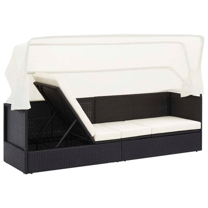 Garden sofa with black wicker awning