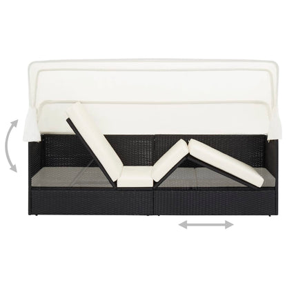 Garden sofa with black wicker awning