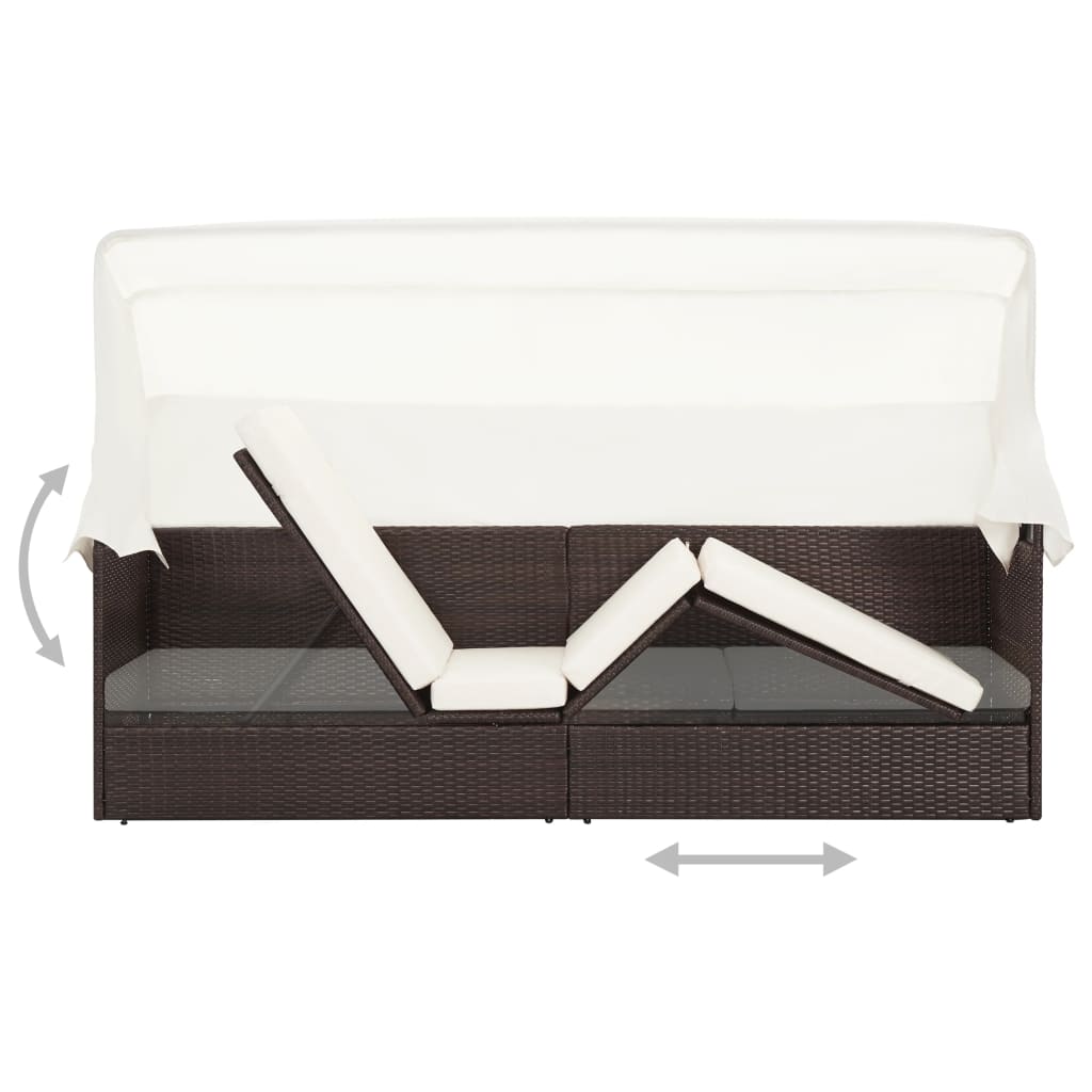 Brown wicker garden sofa with awning