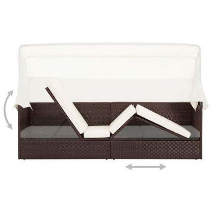 Brown wicker garden sofa with awning