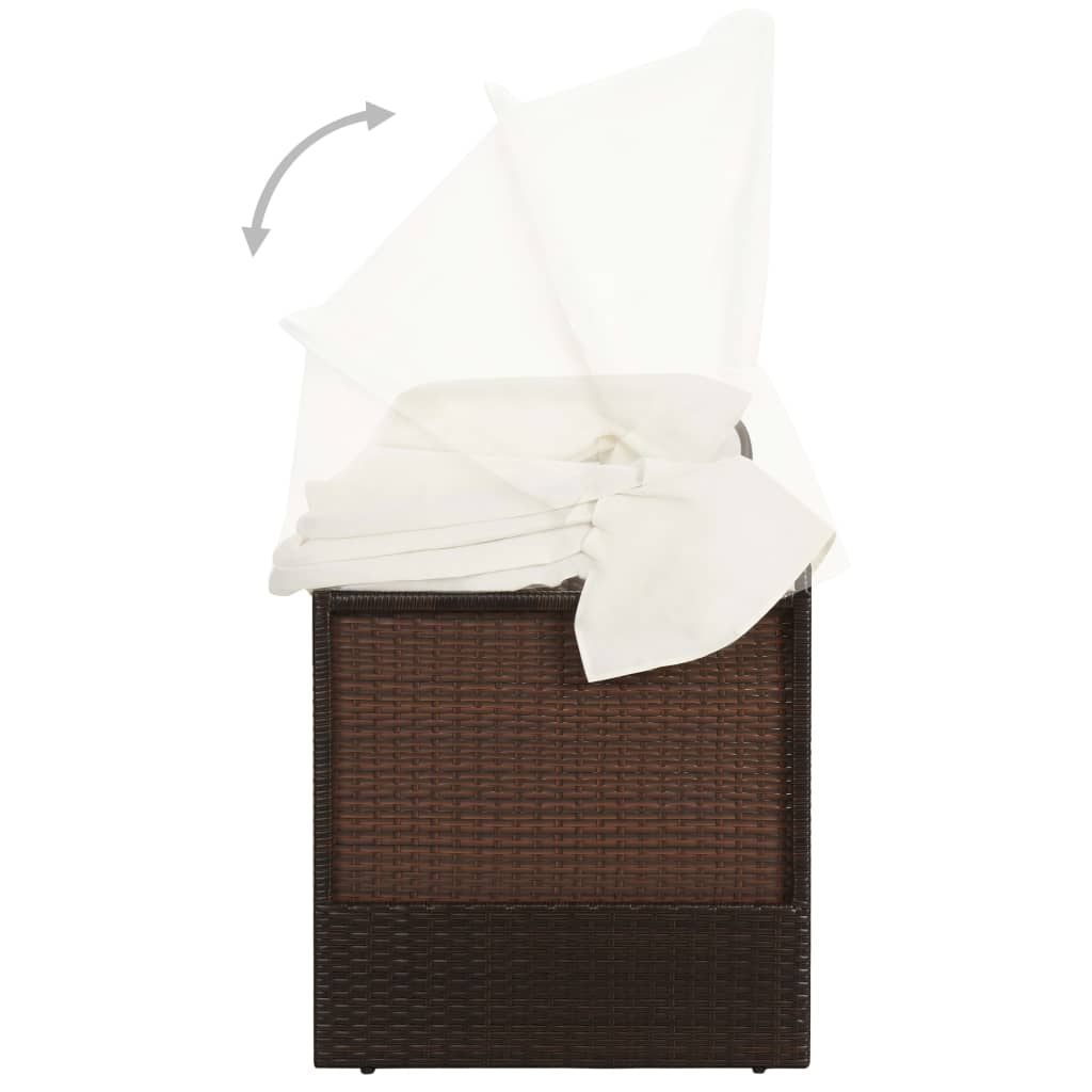 Brown wicker garden sofa with awning