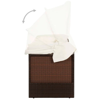 Brown wicker garden sofa with awning