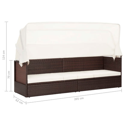 Brown wicker garden sofa with awning