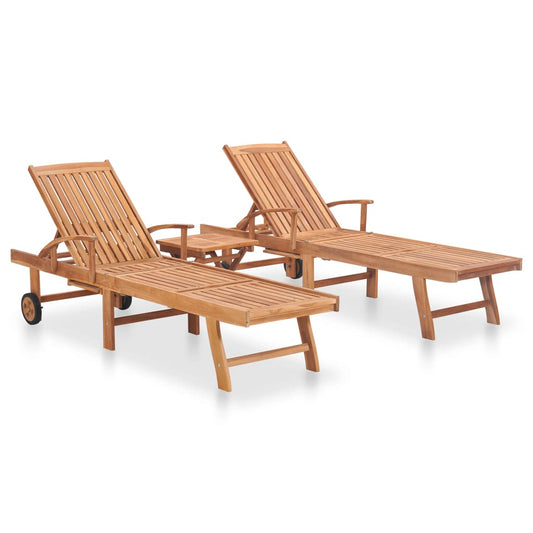 Sun loungers with table 2 pcs solid teak wood