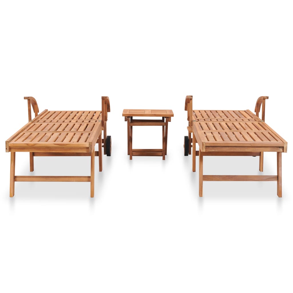 Sun loungers with table 2 pcs solid teak wood