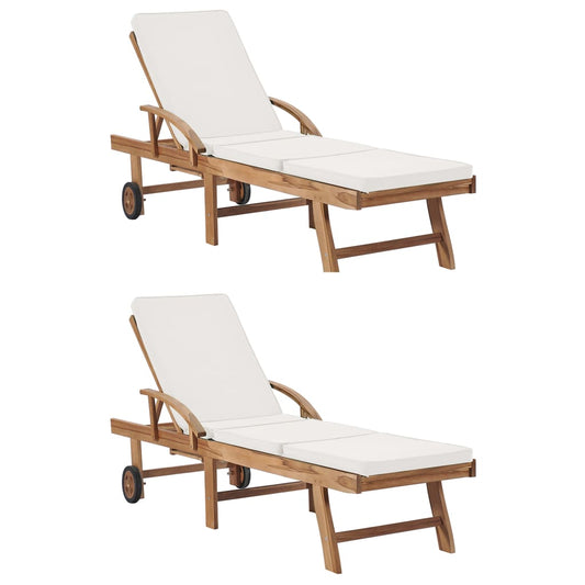 Sun loungers with cushions 2 pcs solid teak cream color