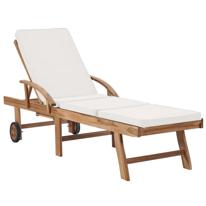 Sun loungers with cushions 2 pcs solid teak cream color