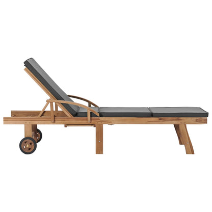Sun loungers + cushions 2 pcs solid teak dark grey
