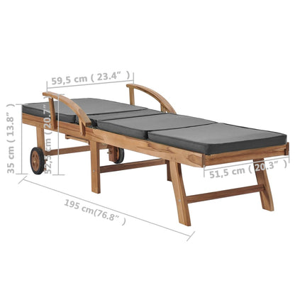 Sun loungers + cushions 2 pcs solid teak dark grey
