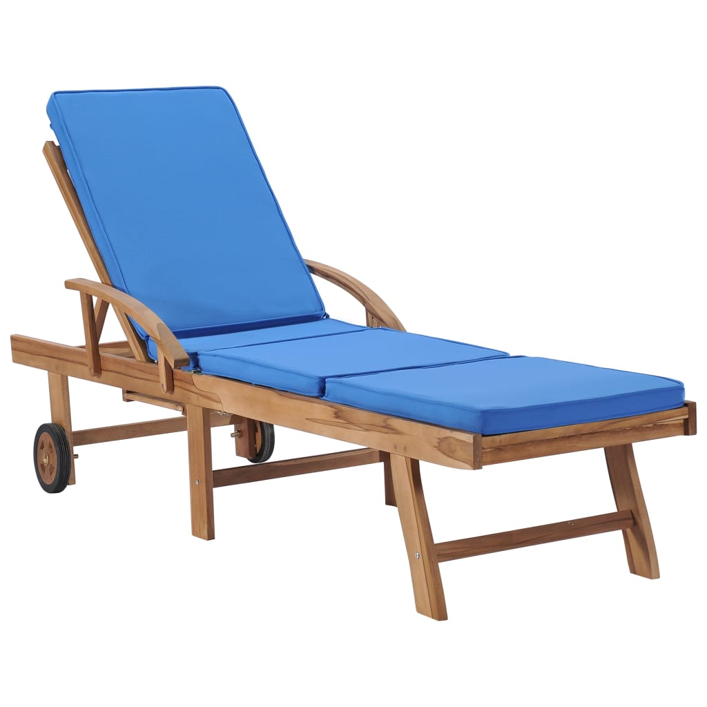 Sun loungers with cushions 2 pcs solid teak wood blue