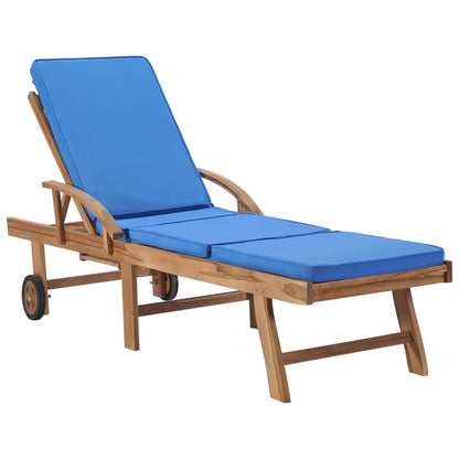 Sun loungers with cushions 2 pcs solid teak wood blue
