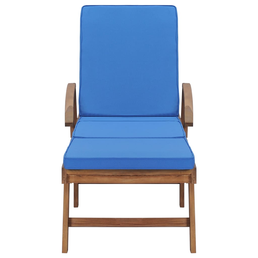 Sun loungers with cushions 2 pcs solid teak wood blue