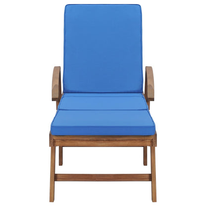 Sun loungers with cushions 2 pcs solid teak wood blue