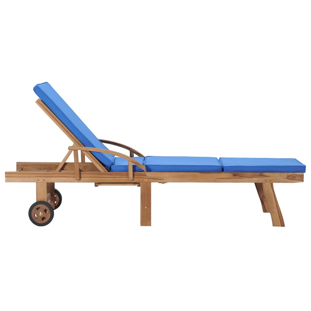 Sun loungers with cushions 2 pcs solid teak wood blue