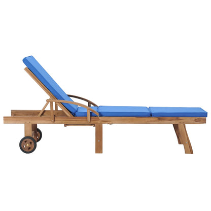 Sun loungers with cushions 2 pcs solid teak wood blue