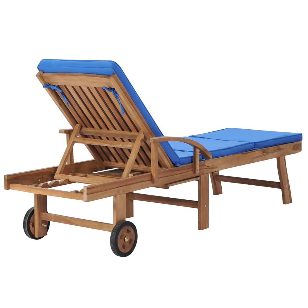 Sun loungers with cushions 2 pcs solid teak wood blue