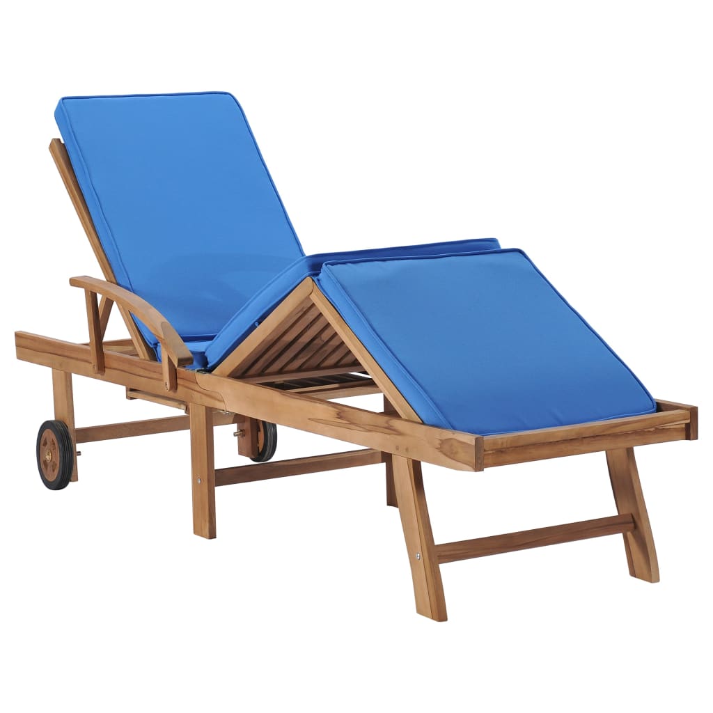 Sun loungers with cushions 2 pcs solid teak wood blue