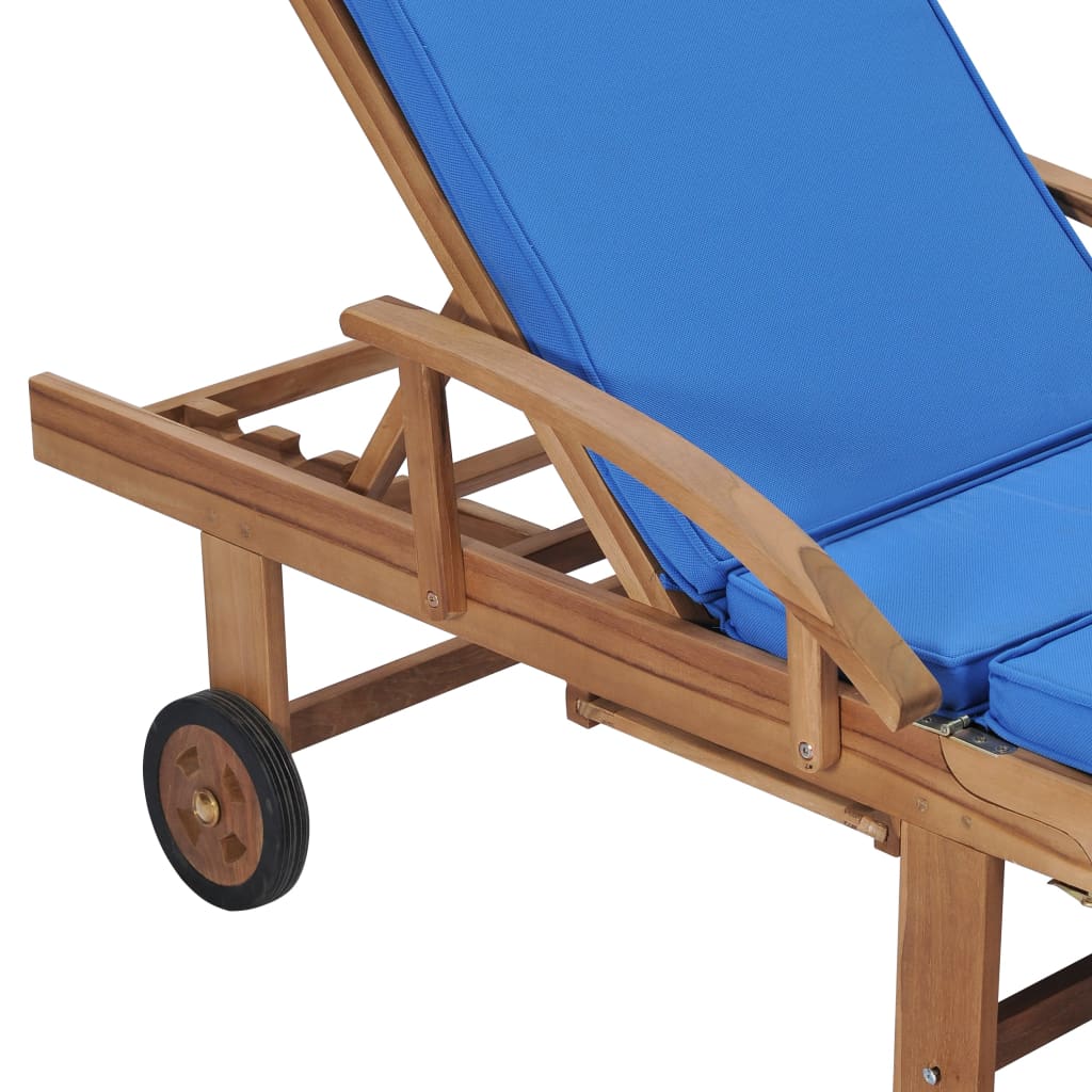 Sun loungers with cushions 2 pcs solid teak wood blue