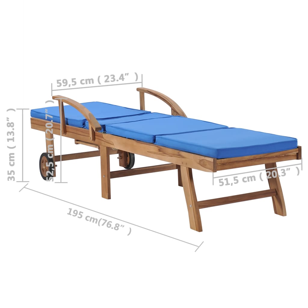 Sun loungers with cushions 2 pcs solid teak wood blue