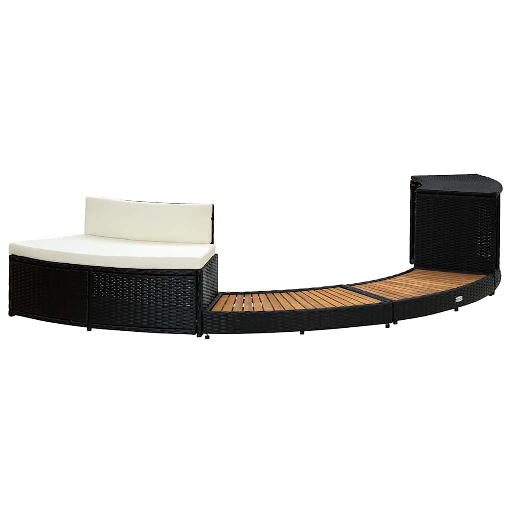 Black PE wicker and solid acacia wood spa surround