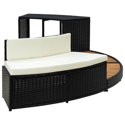 Black PE wicker and solid acacia wood spa surround