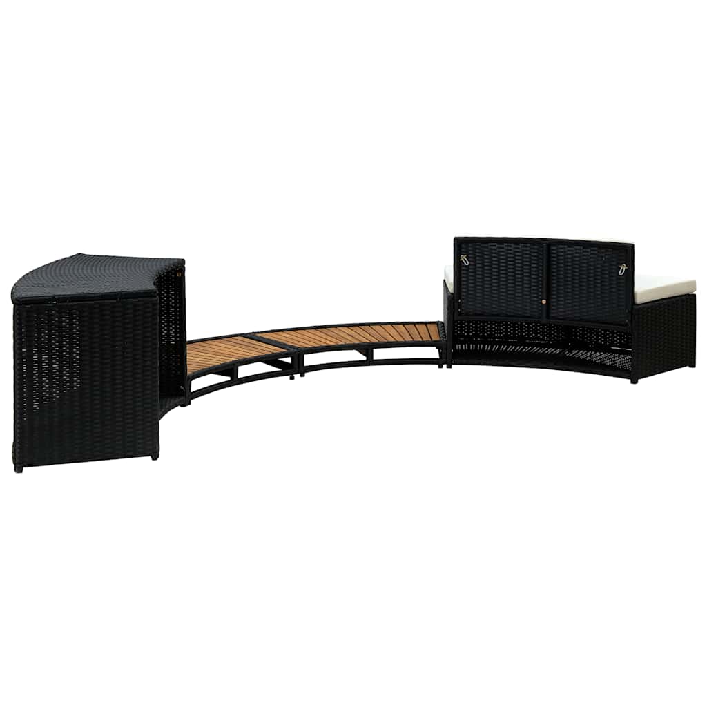 Black PE wicker and solid acacia wood spa surround