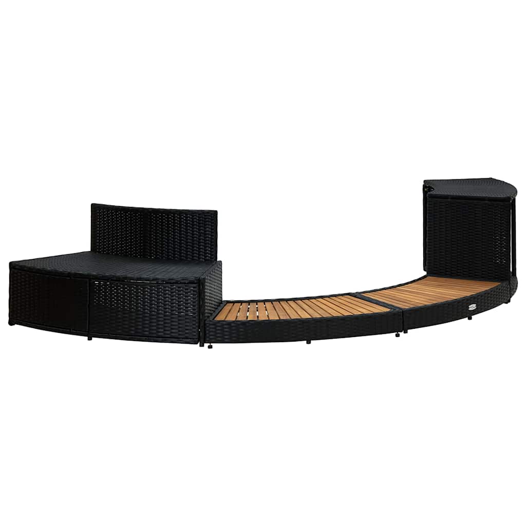 Black PE wicker and solid acacia wood spa surround