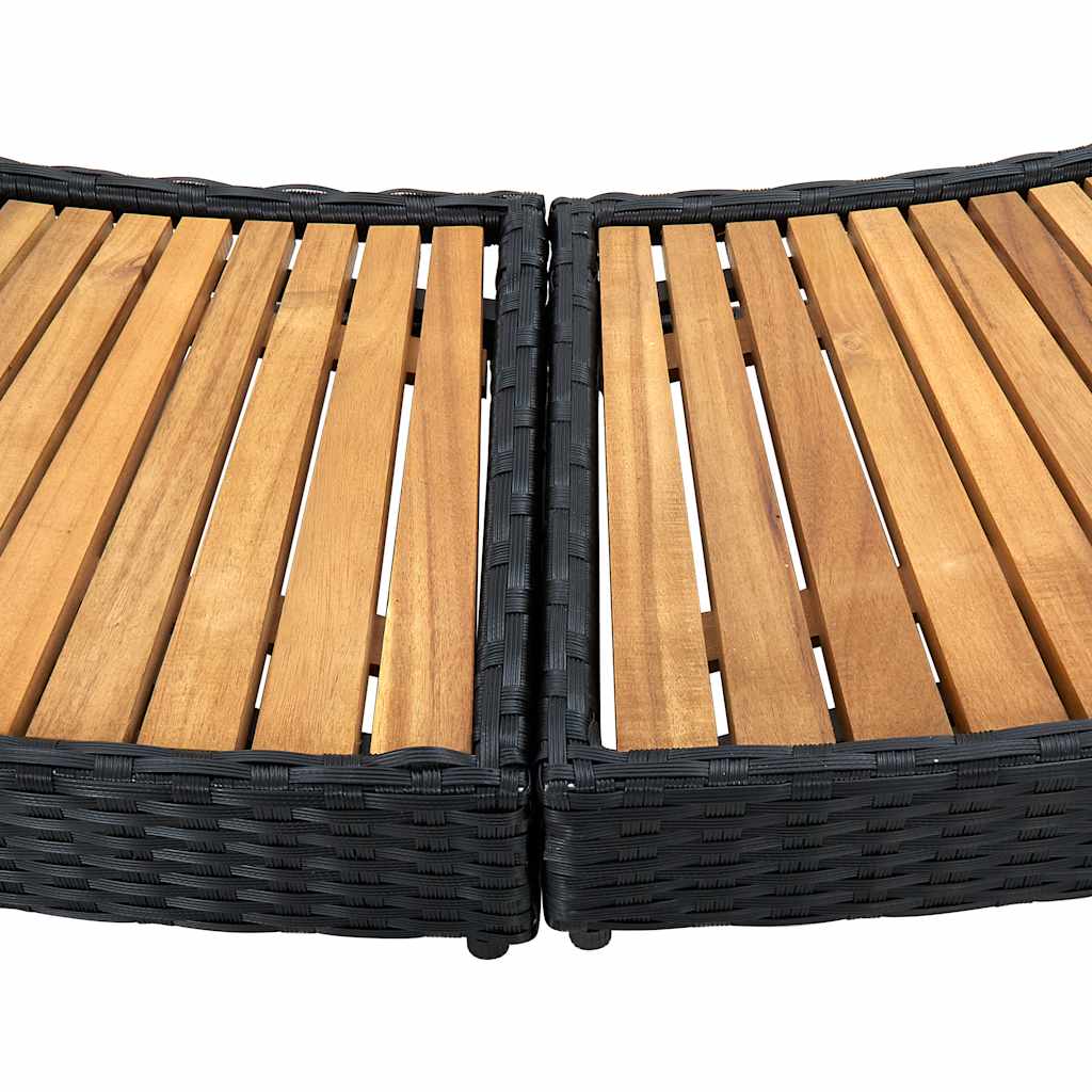 Black PE wicker and solid acacia wood spa surround