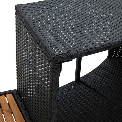 Black PE wicker and solid acacia wood spa surround
