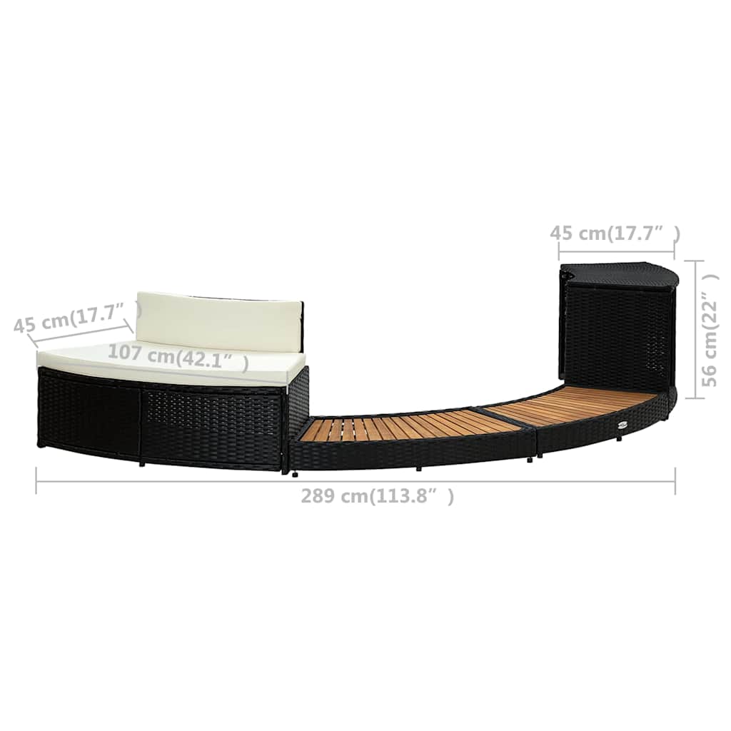 Black PE wicker and solid acacia wood spa surround