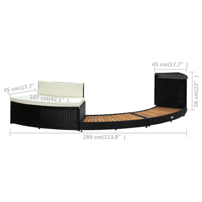 Black PE wicker and solid acacia wood spa surround