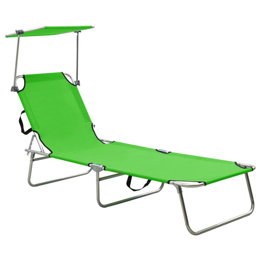 Sun lounger with apple green steel canopy