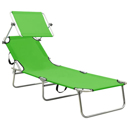 Sun lounger with apple green steel canopy