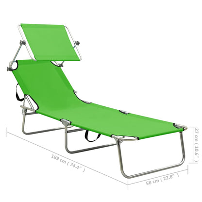 Sun lounger with apple green steel canopy