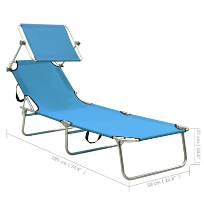 Folding sun lounger with turquoise and blue steel canopy