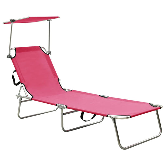 Folding sun lounger with canopy steel pink magento