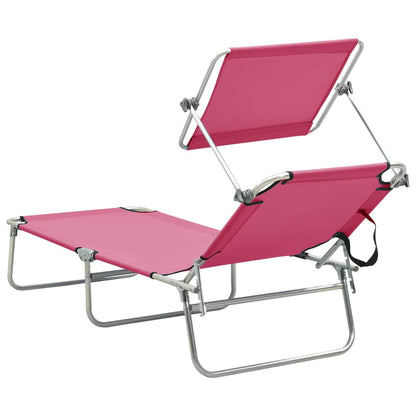 Folding sun lounger with canopy steel pink magento