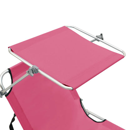 Folding sun lounger with canopy steel pink magento