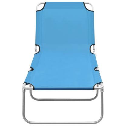 Folding sun lounger in steel and turquoise blue fabric