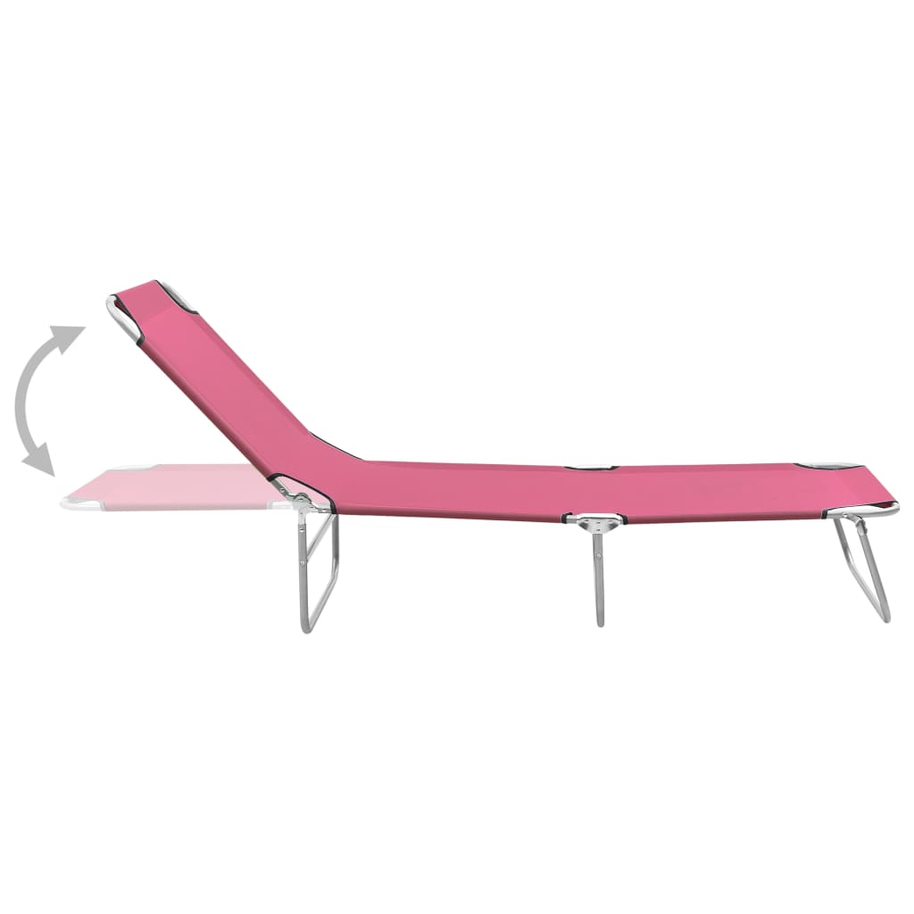Folding sun lounger in steel and pink fabric