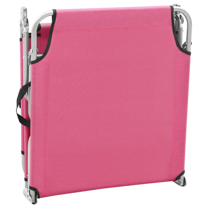 Folding sun lounger in steel and pink fabric
