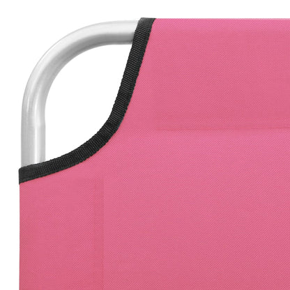 Folding sun lounger in steel and pink fabric
