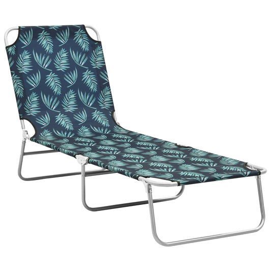 Steel and fabric folding sun lounger with printed leaves