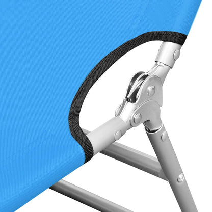 Folding sun lounger with head cushion in turquoise blue steel