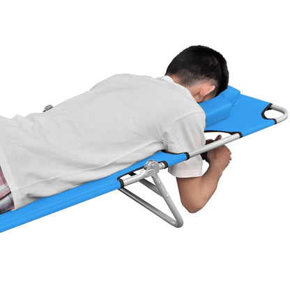 Folding sun lounger with head cushion in turquoise blue steel
