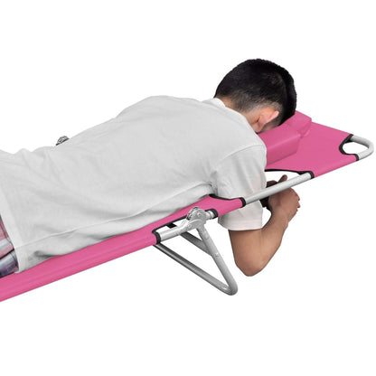 Folding sun lounger with head cushion, pink steel, magenta
