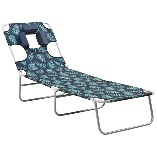 Folding sun lounger + head cushion steel leaf design