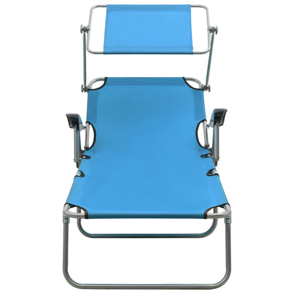 Sun lounger with blue steel canopy